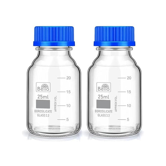 Bello Borosilicate Glass reagent bottle with leak proof Blue Screw Cap for glassware wide mouth Sample bottles for Liquid, lab, laboratory, kitchen and professional use