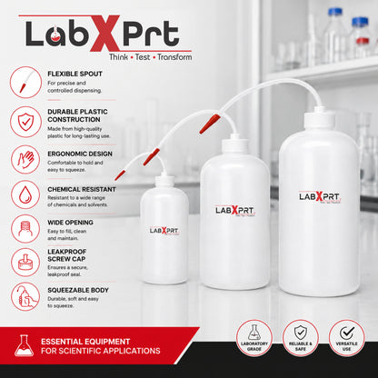 Labxprt Polypropylene Wash Bottle Screw Cap with Flexible Tube for Dispensing Liquid -for lab laboratories scientific Chemistry