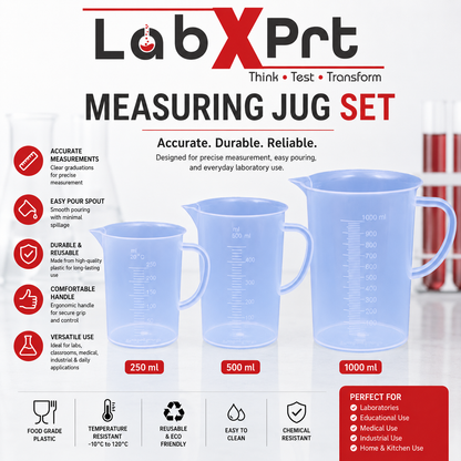 Labxprt Polypropylene Measuring Jug  with Handle, Easy Pour Spout & Graduation Scale, Reusable Plastic Measuring Container for Kitchen, Laboratory & Industrial Use.
