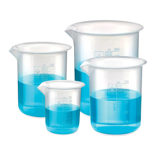 Bello Polypropylene Plastic Beaker 100 ml, 250 ml, 500 ml, 1000 ml with Graduation Marks, Set of 4 Beakers