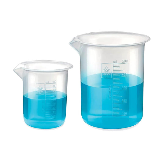 Bello Polypropylene Plastic Beaker 100 ml, 500 ml with Graduation Marks, Set of 2 Beakers for school collage chemistry lab laboratory