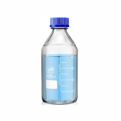 Bello Borosilicate Glass reagent bottle with leak proof Blue Screw Cap for glassware wide mouth Sample bottles for Liquid, lab, laboratory, kitchen and professional use