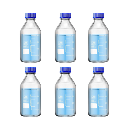 Bello Borosilicate Glass reagent bottle with leak proof Blue Screw Cap for glassware wide mouth Sample bottles for Liquid, lab, laboratory, kitchen and professional use