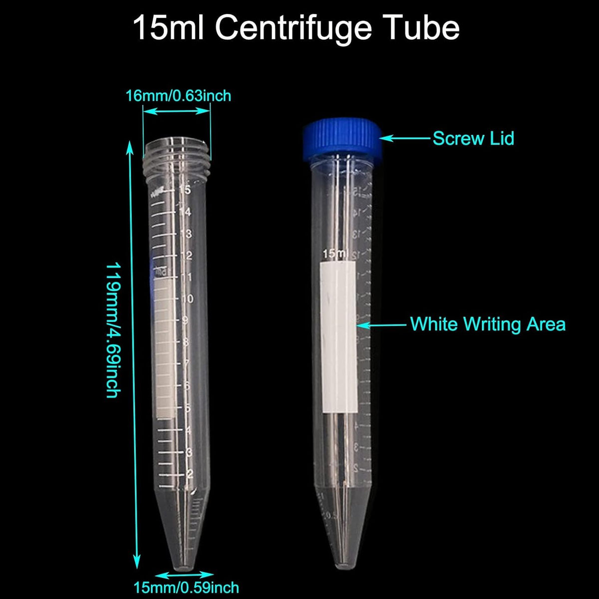 Labxprt Centrifuge Tube Conical Bottom with Screw Caps, Polypropylene Container Microcentrifuge Tube with Graduated Marks For Lab Laboratory