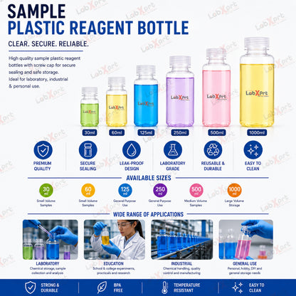 LABXPRT Polypropylene Wide Mouth Reagent Bottles, Translucent Plastic Sample Storage Containers with Screw Cap, Laboratory Water Sample & Liquid Storage Bottles,