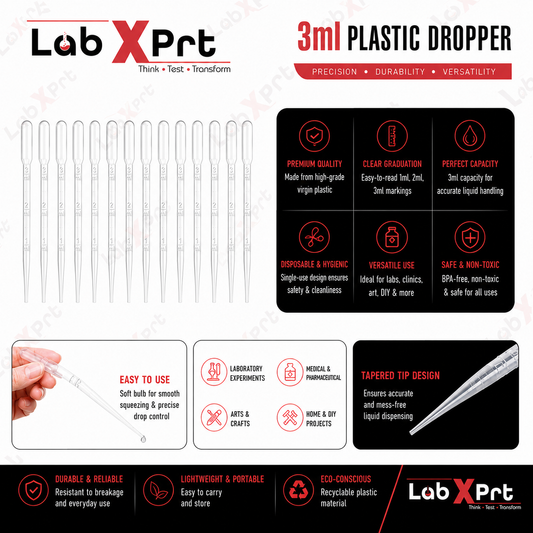 Labxprt Plastic Transfer Pipettes Dropper, Graduated Liquid Transfer Droppers with Clear Measurement Markings for Laboratory, DIY, Crafts, Essential Oils, Cosmetics, Perfume