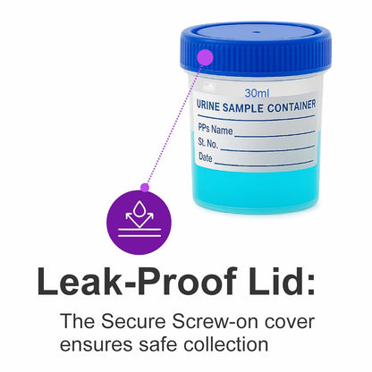 Bello Polypropylene Specimen Collection Container with Leak Proof Lid, Sterile Sample Bottle for Laboratory Testing
