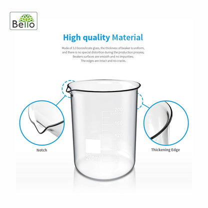 Bello Borosilicate 3.3 Glass Beaker with Graduation Marks,Beakers for school collage chemistry lab laboratory