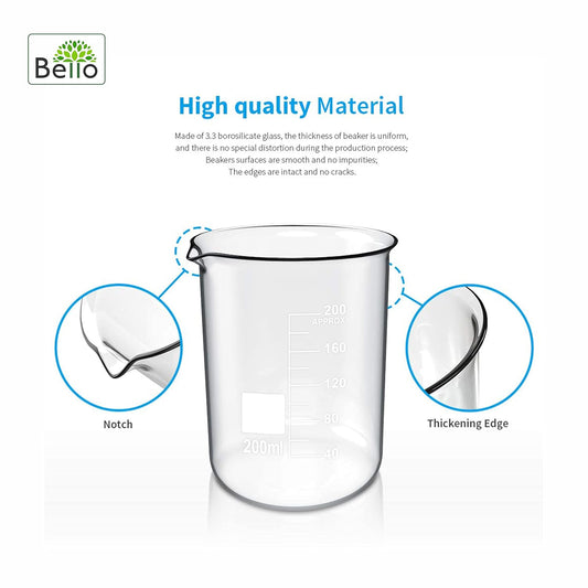 Bello Borosilicate 3.3 Glass Beaker with Graduation Marks,Beakers for school collage chemistry lab laboratory