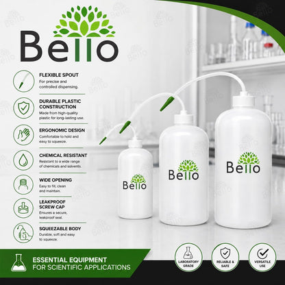 Bello Polypropylene Wash Bottle,Screw Cap with Flexible Tube for Dispensing Liquid -for lab laboratories scientific Chemistry