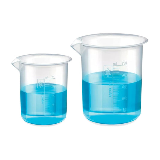 Bello Polypropylene Plastic Beaker 25ml, 250ml with Graduation Marks, Set of 2 Beakers for school collage chemistry lab laboratory