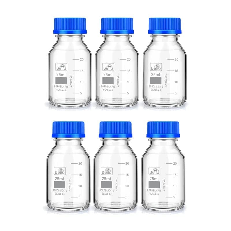 Bello Borosilicate Glass reagent bottle with leak proof Blue Screw Cap for glassware wide mouth Sample bottles for Liquid, lab, laboratory, kitchen and professional use