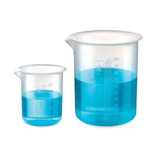 Bello Polypropylene Plastic Beaker 250 ml, 1000 ml with Graduation Marks, Set of 2 Beakers for school collage chemistry lab laboratory
