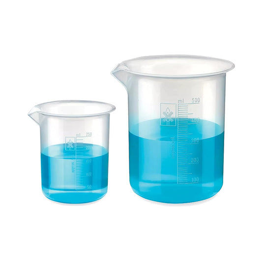 Bello Polypropylene Plastic Beaker 250 ml, 500 ml with Graduation Marks, Set of 2 Beakers for school collage chemistry lab laboratory