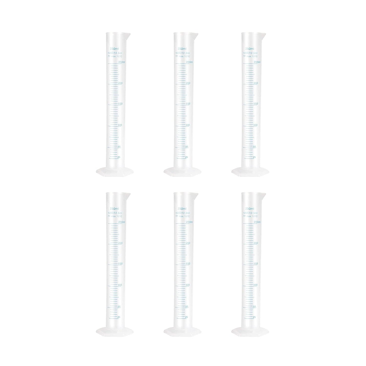 Bello Scientific Plastic Measuring Cylinder Polypropylene Material Hexagonal Base, Blue Printed Graduation