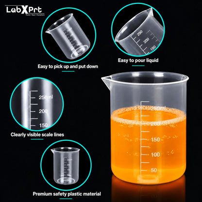 Labxprt Polypropylene Plastic Beaker 50ml, 500ml,1000ml with Graduation Marks, Set of 3 Transparent Reusable for Laboratory, Kitchen, Cooking, Liquid & Solid Measurement | Embossed Scale