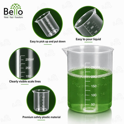 Bello Polypropylene Plastic Beaker with Graduation Marks, Beaker for school collage chemistry lab laboratory