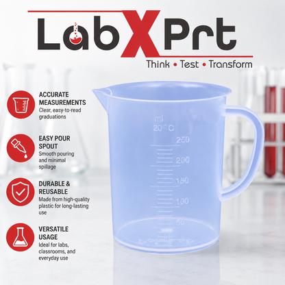 Labxprt Polypropylene Measuring Jug  with Handle, Easy Pour Spout & Graduation Scale, Reusable Plastic Measuring Container for Kitchen, Laboratory & Industrial Use.
