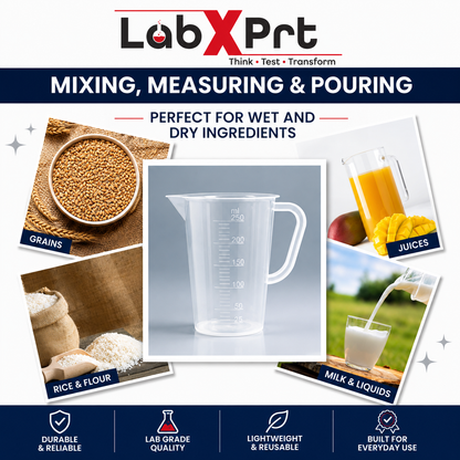 Labxprt Polypropylene Measuring Jug  with Handle, Easy Pour Spout & Graduation Scale, Reusable Plastic Measuring Container for Kitchen, Laboratory & Industrial Use.