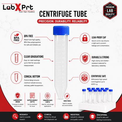 Labxprt Centrifuge Tube Conical Bottom with Screw Caps, Polypropylene Container Microcentrifuge Tube with Graduated Marks For Lab Laboratory