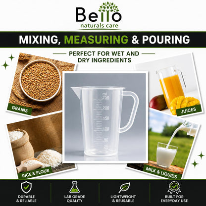 Bello Polypropylene Measuring Jug with Handle Pour Spout Container for Kitchen Lab