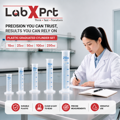 LABXPRT Transparent Plastic Graduated Cylinder, Accurate Volume Measuring Cylinders with Graduated Markings for Chemistry Labs Science Education Research & Laboratory