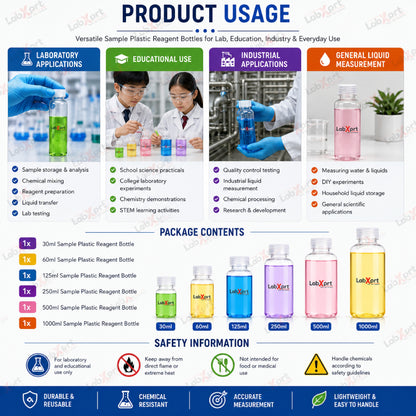 LABXPRT Polypropylene Wide Mouth Reagent Bottles, Translucent Plastic Sample Storage Containers with Screw Cap, Laboratory Water Sample & Liquid Storage Bottles,