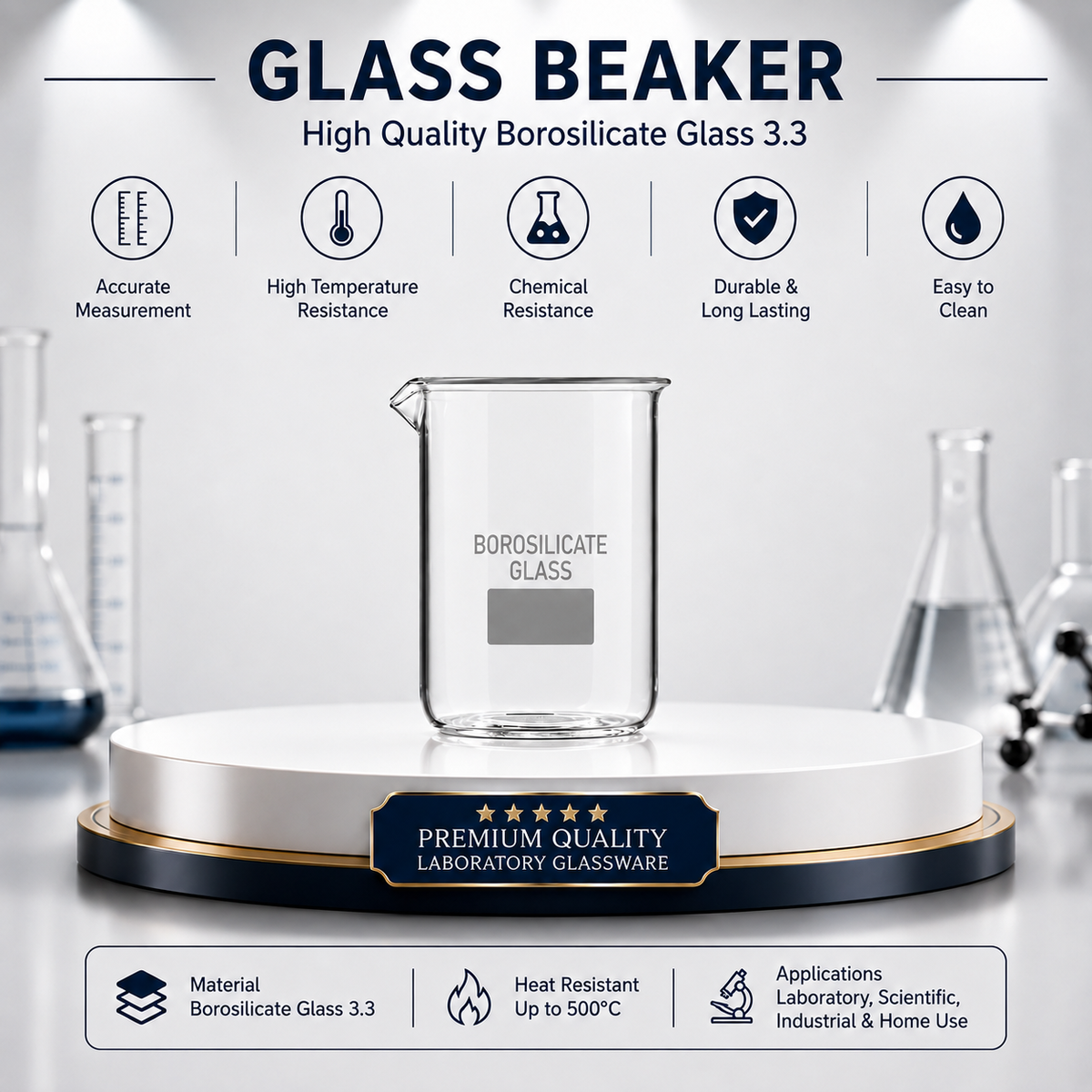 Bello Borosilicate 3.3 Glass Beaker with Graduation Marks,Beakers for school collage chemistry lab laboratory