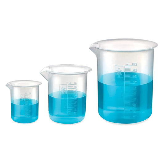 Bello Polypropylene Plastic Beaker 50 ml, 100 ml, 1000 ml with Graduation Marks, Set of 3 Beakers for school collage chemistry lab laboratory