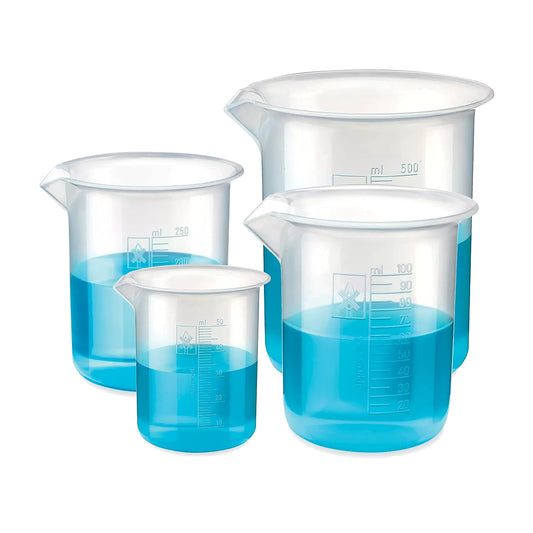 Bello Polypropylene Plastic Beaker 50 ml, 100 ml, 250 ml, 500 ml with Graduation Marks, Set of 4 Beakers