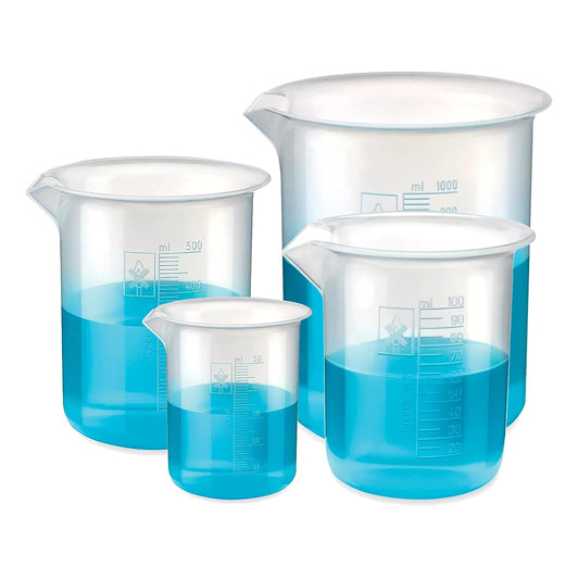 Bello Polypropylene Plastic Beaker 50 ml, 100 ml, 500 ml, 1000 ml with Graduation Marks, Set of 4 Beakers