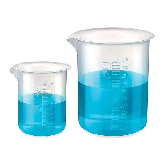 Bello Polypropylene Plastic Beaker 50 ml, 1000 ml with Graduation Marks, Set of 2 Beakers for school collage chemistry lab laboratory