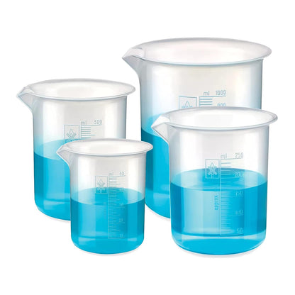 Bello Polypropylene Plastic Beaker 50 ml, 250 ml, 500 ml, 1000 ml with Graduation Marks, Set of 4 Beakers