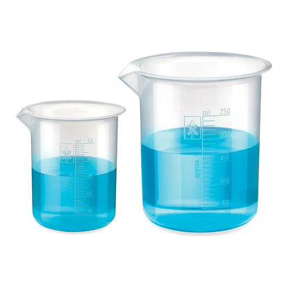 Bello Polypropylene Plastic Beaker 50 ml, 250 ml with Graduation Marks, Set of 2 Beakers for school collage chemistry lab laboratory