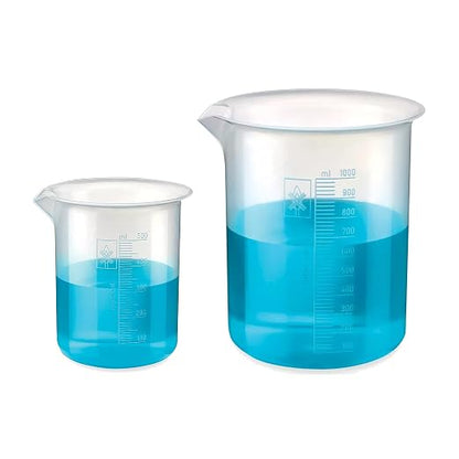 Bello Polypropylene Plastic Beaker 500 ml, 1000 ml with Graduation Marks, Set of 2 Beakers for school collage chemistry lab laboratory