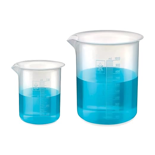 Bello Polypropylene Plastic Beaker 500 ml, 1000 ml with Graduation Marks, Set of 2 Beakers for school collage chemistry lab laboratory