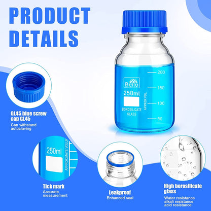 Bello Borosilicate Glass reagent bottle 1000ml & 500ml with leak proof Blue Screw Cap pack of 2 for glassware wide mouth bottles for perfume making cosmetics lab, laboratory, kitchenuse