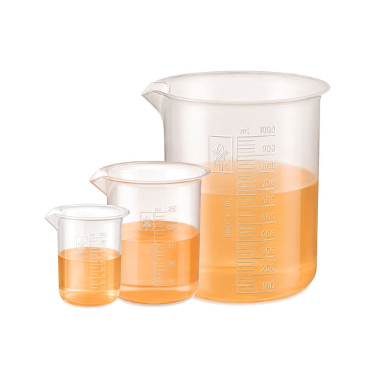 Labxprt Polypropylene Plastic Beaker 100ml, 250ml,1000ml with Graduation Marks, Set of 3 Transparent Reusable for Laboratory, Kitchen, Cooking, Liquid & Solid Measurement | Embossed Scale