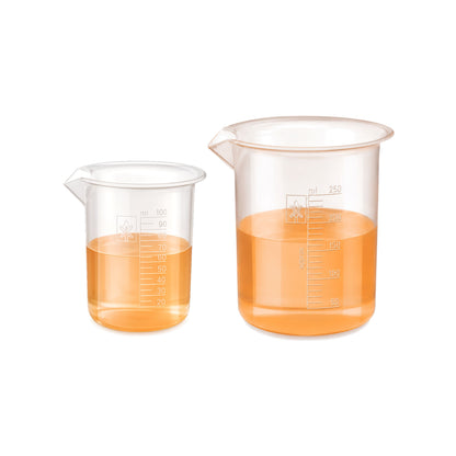 Labxprt Polypropylene Plastic Beaker 100ml, 250ml with Graduation Marks, Set of 2 Transparent Reusable for Laboratory, Kitchen, Cooking, Liquid & Solid Measurement | Embossed Scale