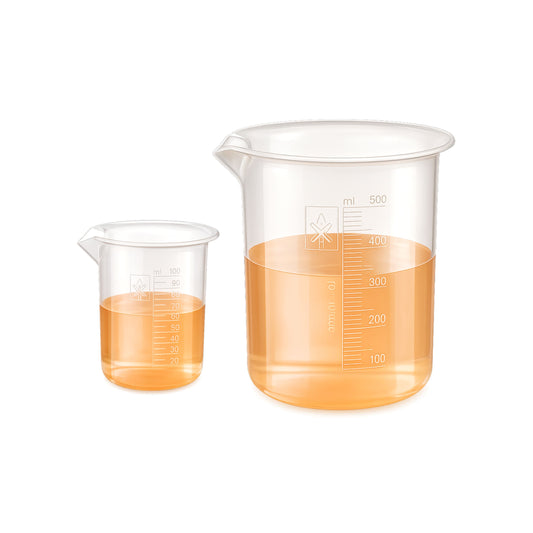 Labxprt Polypropylene Plastic Beaker 100ml, 500ml with Graduation Marks, Set of 2 Transparent Reusable for Laboratory, Kitchen, Cooking, Liquid & Solid Measurement | Embossed Scale