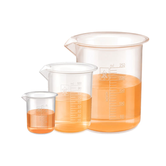 Labxprt Polypropylene Plastic Beaker 25ml, 100ml, 250ml with Graduation Marks, Set of 3 Transparent Reusable for Laboratory, Kitchen, Cooking, Liquid & Solid Measurement | Embossed Scale