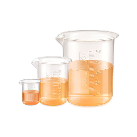 Labxprt Polypropylene Plastic Beaker 25ml, 100ml, 500ml with Graduation Marks, Set of 3 Transparent Reusable for Laboratory, Kitchen, Cooking, Liquid & Solid Measurement | Embossed Scale