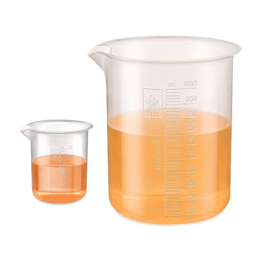 Labxprt Polypropylene Plastic Beaker 25ml, 1000ml with Graduation Marks, Set of 2 Transparent Reusable for Laboratory, Kitchen, Cooking, Liquid & Solid Measurement | Embossed Scale