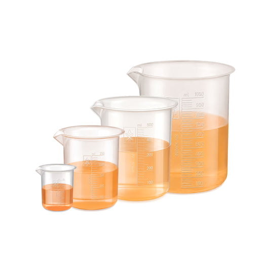 Labxprt Polypropylene Plastic Beaker 25ml, 250ml, 500ml 1000ml with Graduation Marks, Set of 4 Transparent Reusable for Laboratory, Kitchen, Cooking, Liquid & Solid Measurement | Embossed Scale