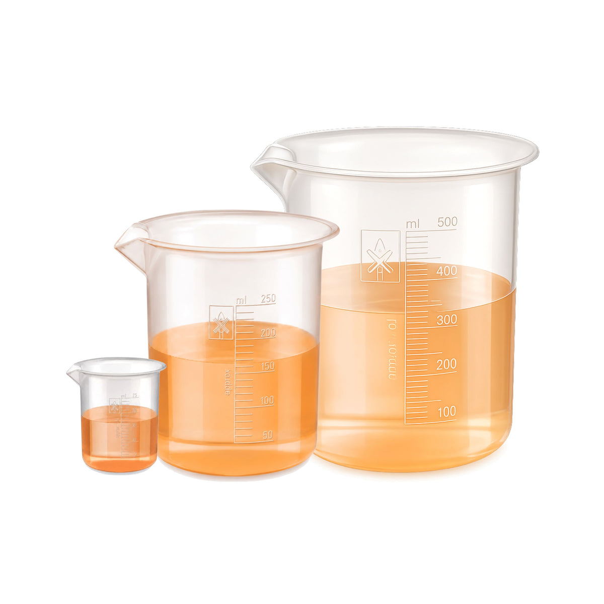 Labxprt Polypropylene Plastic Beaker 25ml, 250ml, 500ml with Graduation Marks, Set of 3 Transparent Reusable for Laboratory, Kitchen, Cooking, Liquid & Solid Measurement | Embossed Scale