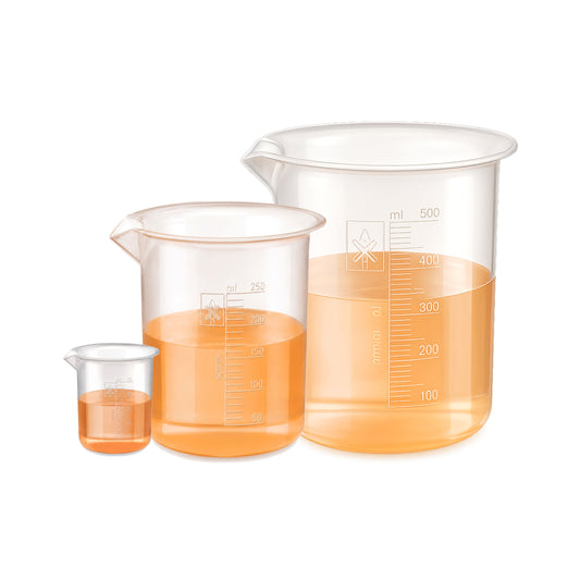 Labxprt Polypropylene Plastic Beaker 25ml, 250ml, 500ml with Graduation Marks, Set of 3 Transparent Reusable for Laboratory, Kitchen, Cooking, Liquid & Solid Measurement | Embossed Scale