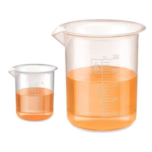 Labxprt Polypropylene Plastic Beaker 25ml, 250ml with Graduation Marks, Set of 2 Transparent Reusable for Laboratory, Kitchen, Cooking, Liquid & Solid Measurement | Embossed Scale