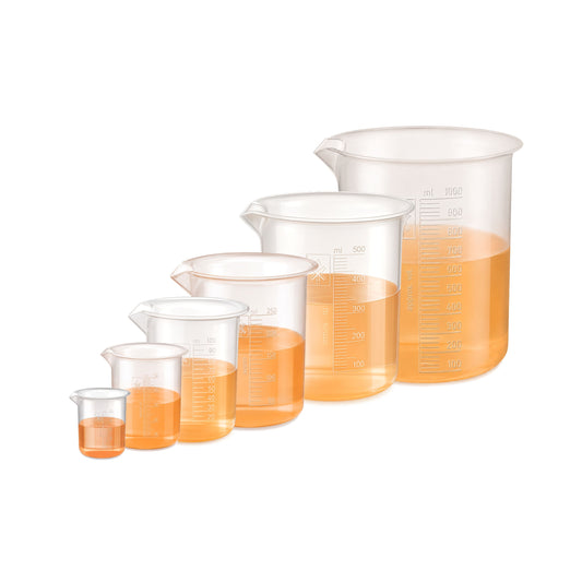 Labxprt Polypropylene Plastic Beaker 25ml, 50ml, 100ml, 250ml, 500ml, 1000ml with Graduation Marks, Set of 6 Transparent Reusable for Laboratory, Kitchen, Liquid & Solid Measurement |Embossed Scale