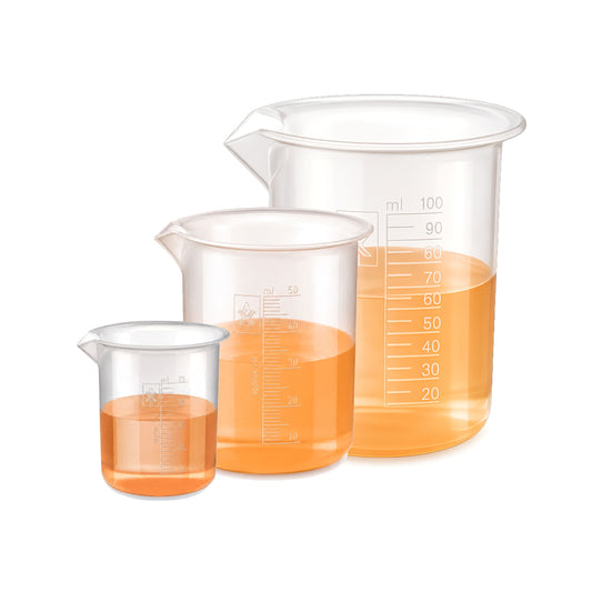 Labxprt Polypropylene Plastic Beaker 25ml, 50ml, 100ml, with Graduation Marks, Set of 3 Transparent Reusable for Laboratory, Kitchen, Cooking, Liquid & Solid Measurement | Embossed Scale