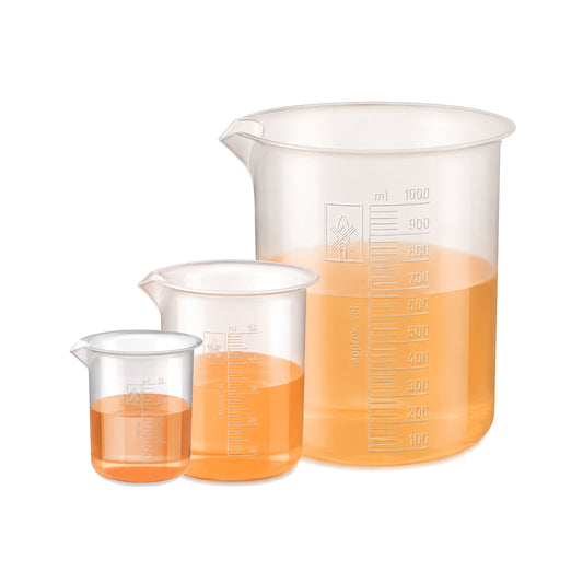 Labxprt Polypropylene Plastic Beaker 25ml, 50ml, 1000ml, with Graduation Marks, Set of 3 Transparent Reusable for Laboratory, Kitchen, Cooking, Liquid & Solid Measurement | Embossed Scale